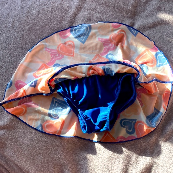 UV Skinz UPF 50+ Pink Peach Orange Blue Papaya Heart Print Swim Skirt Size 2T - Picture 4 of 7